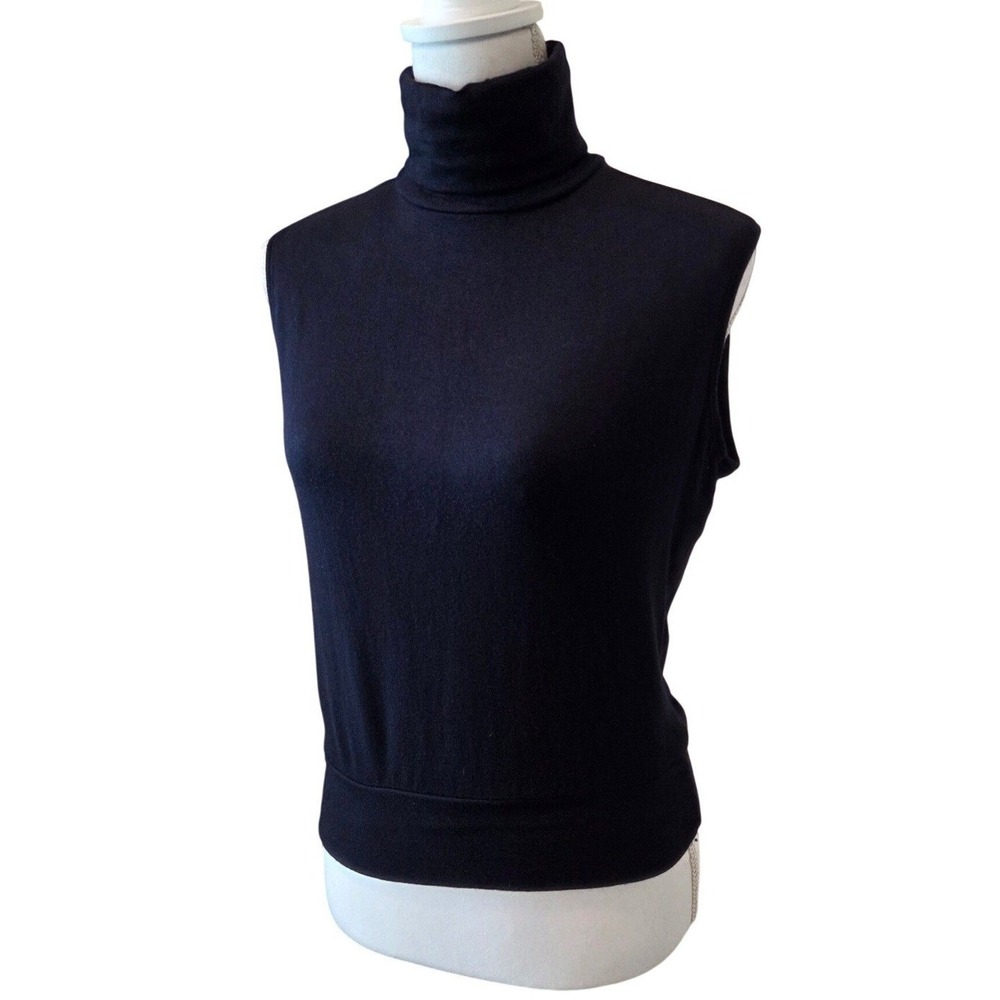 Bleusalt Sleeveless Turtleneck Top Minimalist Soft Navy Blue Size 1